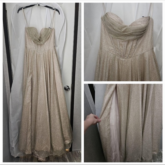 Dresses | Gold Slit Corset Top Dillards Prom Dress | Poshmark
